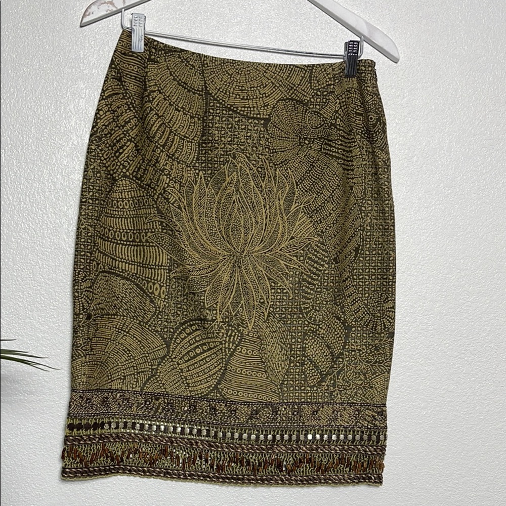 Green Embellished Pencil Skirt for Work
